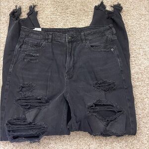 American Eagle Black Distressed Mom Jeans